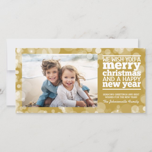 Cartes Pour Fêtes Annuelles Bokeh Gold Photo - Nous vous souhaitons un joyeux  (Devant)