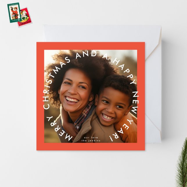 Cartes Pour Fêtes Annuelles Bold Joyeux Noël Joyeux Nouvel An Carré photo (Créateur téléchargé)