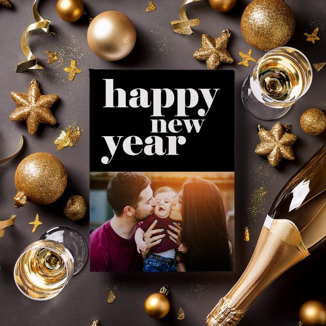 Cartes Pour Fêtes Annuelles Bold Joyeux Nouvel An 5-Photo (Créateur téléchargé)