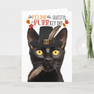 Cartes Pour Fêtes Annuelles Bombay Black Cat Feline Grateful pour PURRkey Day