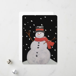 Cartes Pour Fêtes Annuelles Bon bonhomme de neige dans la neige la nuit.