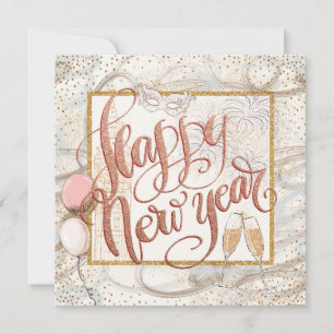 Cartes Pour Fêtes Annuelles Bon Nouvel An Élégant Script Champagne Balloons