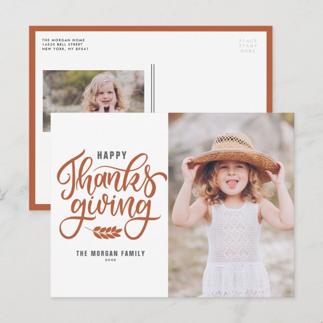 Cartes Pour Fêtes Annuelles Bon thanksgiving à lettres orange (Devant / Derrière)