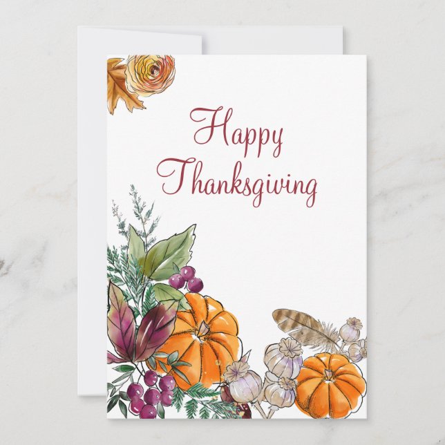 Cartes Pour Fêtes Annuelles Bon thanksgiving aquarelle Citrouilles Automne (Devant)