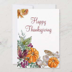 Cartes Pour Fêtes Annuelles Bon thanksgiving aquarelle Citrouilles Automne