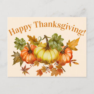 Cartes Pour Fêtes Annuelles Bon thanksgiving aquarelle Citrouilles et Feuilles