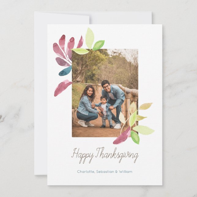Cartes Pour Fêtes Annuelles Bon thanksgiving aquarelle Feuille photo (Devant)