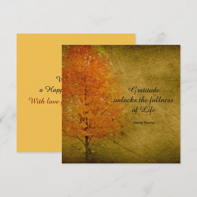 Cartes Pour Fêtes Annuelles Bon thanksgiving Automne Feuilles Gratitude Appart (Devant / Derrière)