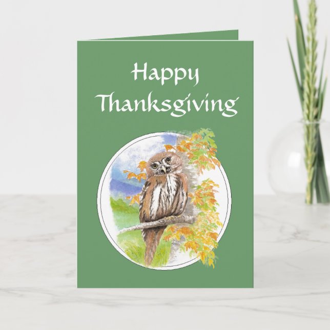 Cartes Pour Fêtes Annuelles Bon thanksgiving, Automne, Oiseau de Chouette, Nat (Devant)