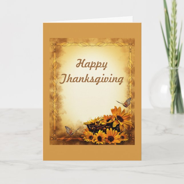 Cartes Pour Fêtes Annuelles Bon thanksgiving avec tournesol et papillons (Devant)