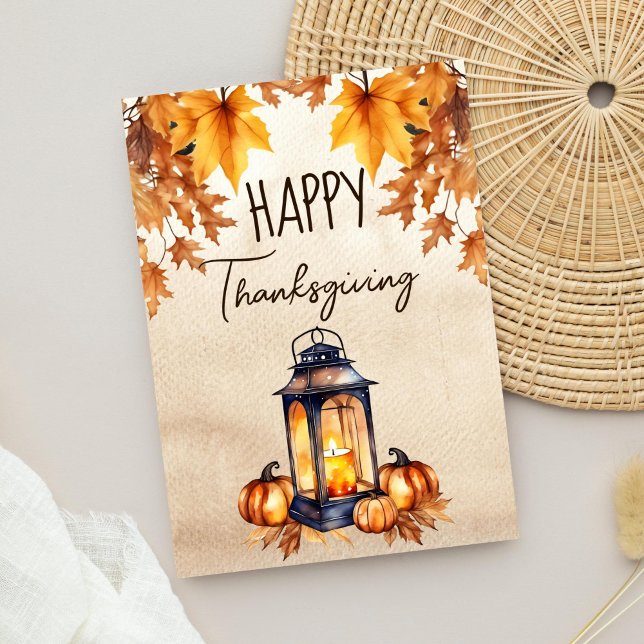 Cartes Pour Fêtes Annuelles Bon thanksgiving boho rustique lanterne (Happy Thanksgiving greeting card editable template instant digital download rustic watercolor )