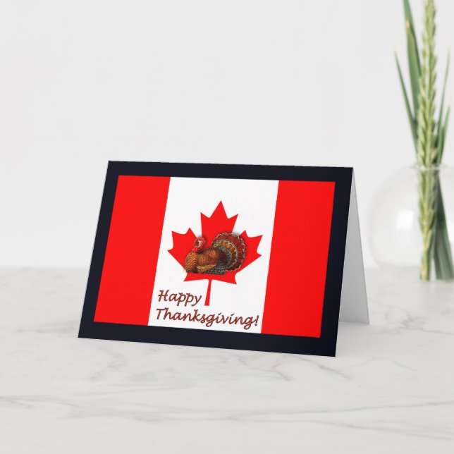 Cartes Pour Fêtes Annuelles Bon thanksgiving Canada avec drapeau et dinde (Devant)