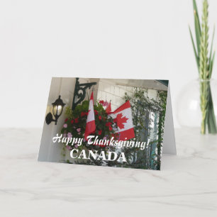 Cartes Pour Fêtes Annuelles bon thanksgiving CANADA-Drapeaux à la porte
