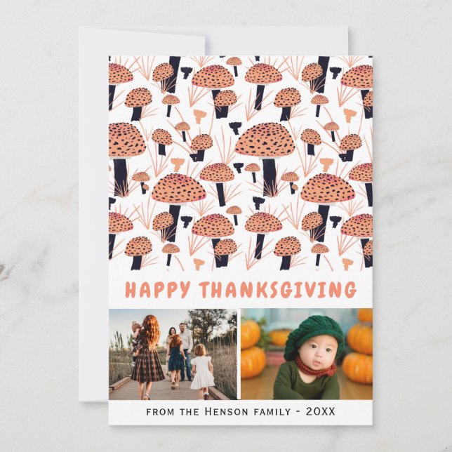 Cartes Pour Fêtes Annuelles Bon thanksgiving Champignons orange automne 2 Phot (Devant)