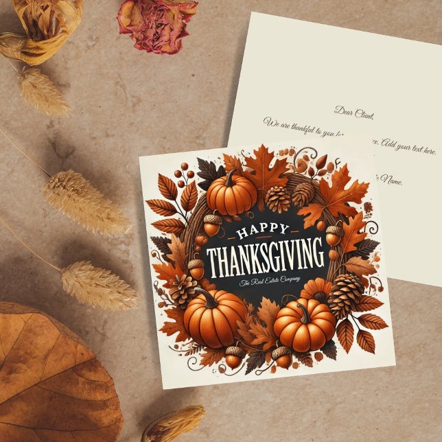 Cartes Pour Fêtes Annuelles Bon thanksgiving Citrouille Automne Feuilles Wreat (Créateur téléchargé)