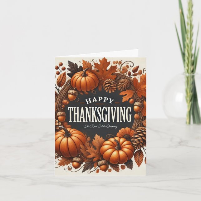 Cartes Pour Fêtes Annuelles Bon thanksgiving Citrouille Automne Feuilles Wreat (Devant)