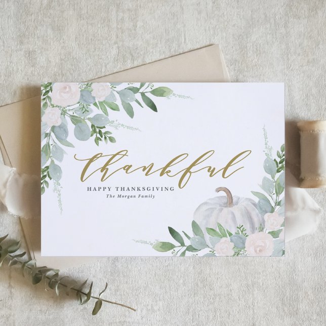 Cartes Pour Fêtes Annuelles Bon thanksgiving Citrouille blanc aquarelle (Créateur téléchargé)