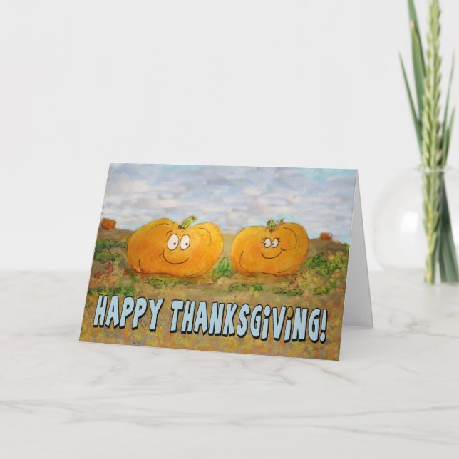 Cartes Pour Fêtes Annuelles Bon thanksgiving Citrouille Couple Paire Whimsical (Devant)