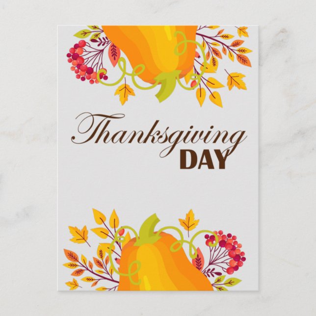 Cartes Pour Fêtes Annuelles Bon thanksgiving Citrouille de jour avec Feuilles  (Devant)