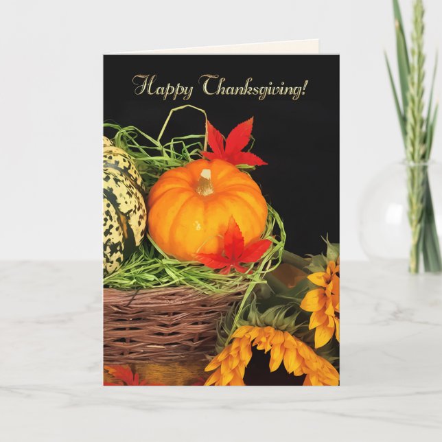 Cartes Pour Fêtes Annuelles Bon thanksgiving. Citrouilles et tournesols (Devant)