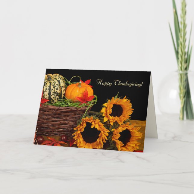 Cartes Pour Fêtes Annuelles Bon thanksgiving. Citrouilles et tournesols (Devant)