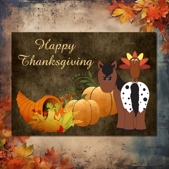 Cartes Pour Fêtes Annuelles Bon thanksgiving Cute Appaloosa Horse et Turquie (Front - Happy Thanksgiving Cute Appaloosa Horse and Turkey Holiday Card)