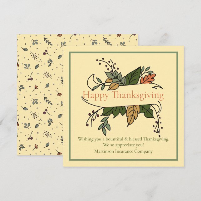 Cartes Pour Fêtes Annuelles Bon thanksgiving d'affaires gracieux (Devant / Derrière)