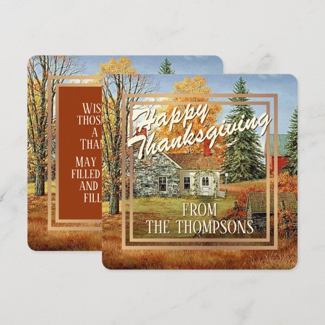 Cartes Pour Fêtes Annuelles Bon thanksgiving d'aquarelle de ferme personnalisé (Devant / Derrière)