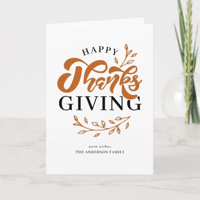 Cartes Pour Fêtes Annuelles Bon thanksgiving de couronne de feuillage orange (Devant)