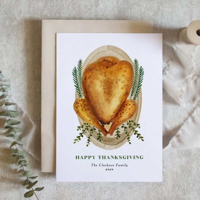 Cartes Pour Fêtes Annuelles Bon thanksgiving de dinde rôtie aquarelle (Créateur téléchargé)