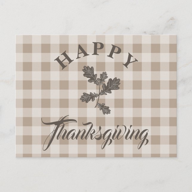 Cartes Pour Fêtes Annuelles Bon thanksgiving de feuillage moderne Taupe Plaid (Devant)