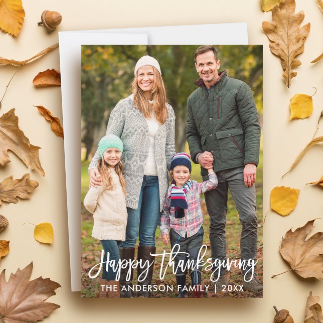 Cartes Pour Fêtes Annuelles Bon thanksgiving de script moderne (Customize to add text or more photos to back of card.)