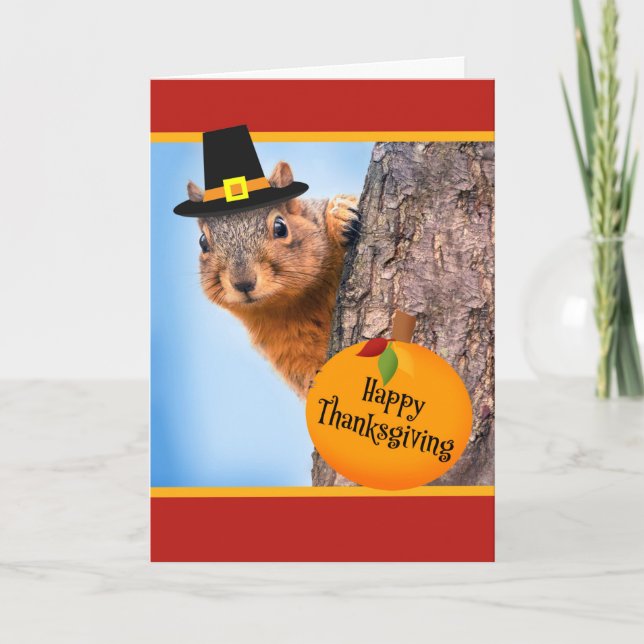 Cartes Pour Fêtes Annuelles Bon thanksgiving écureuil mignon en Casquette (Devant)