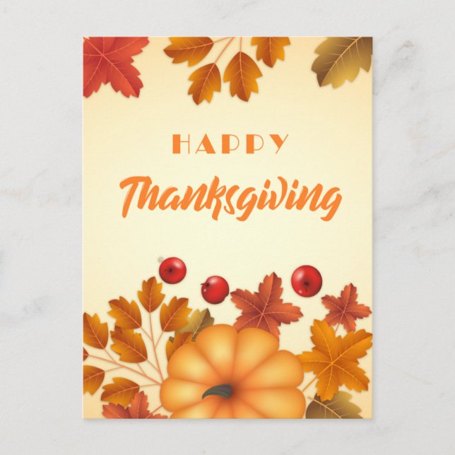 Cartes Pour Fêtes Annuelles Bon thanksgiving élégant avec Citrouille et Feuill (Devant)