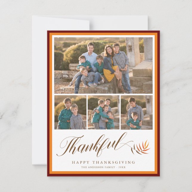 Cartes Pour Fêtes Annuelles Bon thanksgiving Élégant Script Photo Collage (Devant)