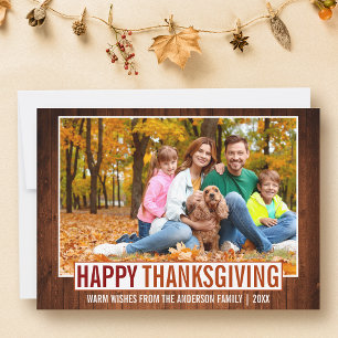 Cartes Pour Fêtes Annuelles Bon thanksgiving en bois rustique Photo famille