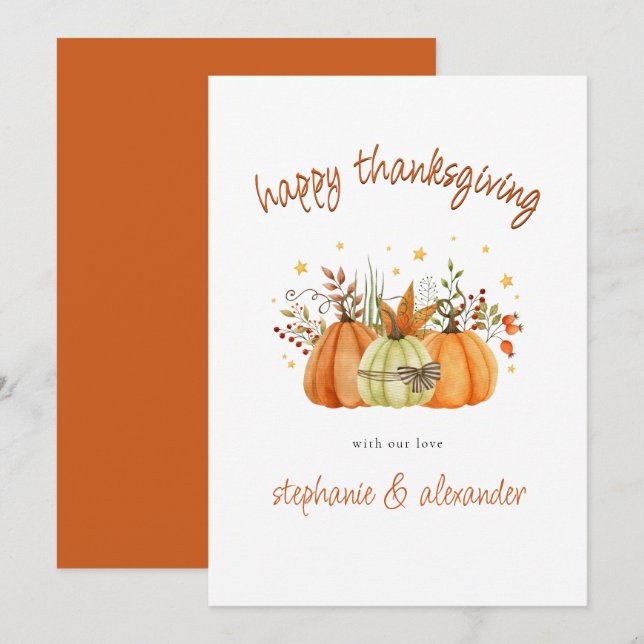 Cartes Pour Fêtes Annuelles Bon thanksgiving en terre cuite Citrouille moderne (Devant / Derrière)
