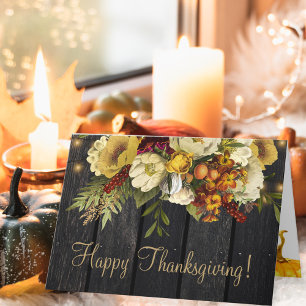 Cartes Pour Fêtes Annuelles Bon thanksgiving floral bois rustique Thanksgiving