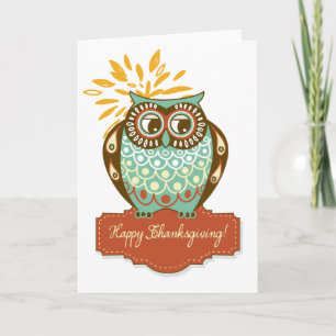 Cartes Pour Fêtes Annuelles Bon thanksgiving Floral de Chouette Bleue Colorée