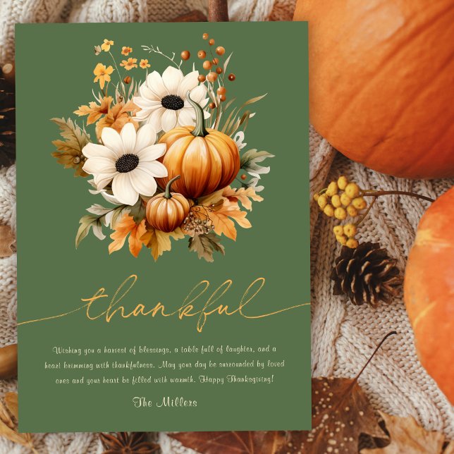 Cartes Pour Fêtes Annuelles Bon thanksgiving Floral Rustique Vert olive (Créateur téléchargé)