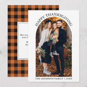 Cartes Pour Fêtes Annuelles Bon thanksgiving moderne Photo Arch Orange Plaid