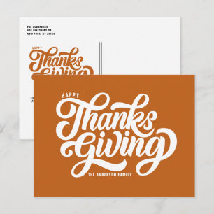 Cartes Pour Fêtes Annuelles Bon thanksgiving orange de script en gras