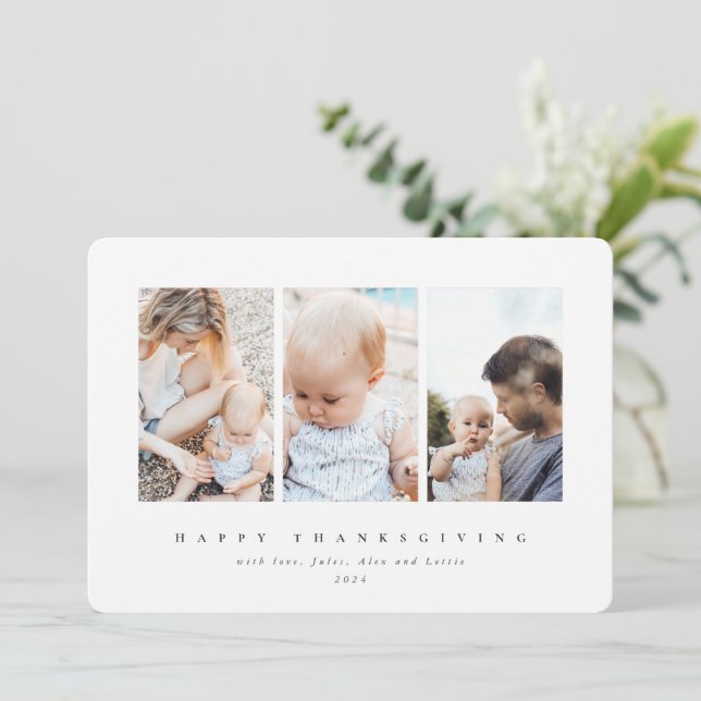 Cartes Pour Fêtes Annuelles Bon thanksgiving photo à cadre blanc minimal 3 (Debout devant)