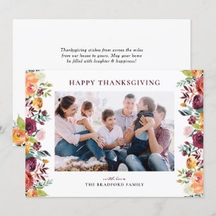 Cartes Pour Fêtes Annuelles Bon thanksgiving photo Boho Automne Floral Frame