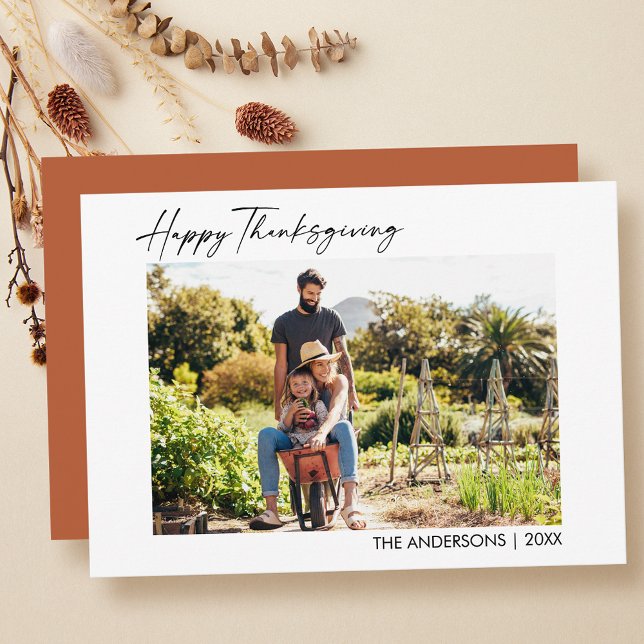 Cartes Pour Fêtes Annuelles Bon thanksgiving photo Calligraphy Ink Script (Customize to change your personalized text size or text style.)