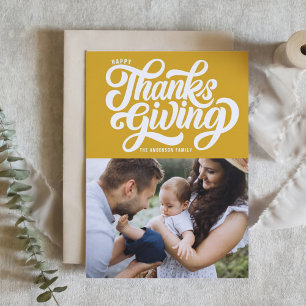 Cartes Pour Fêtes Annuelles Bon thanksgiving photo Jaune de script en gras