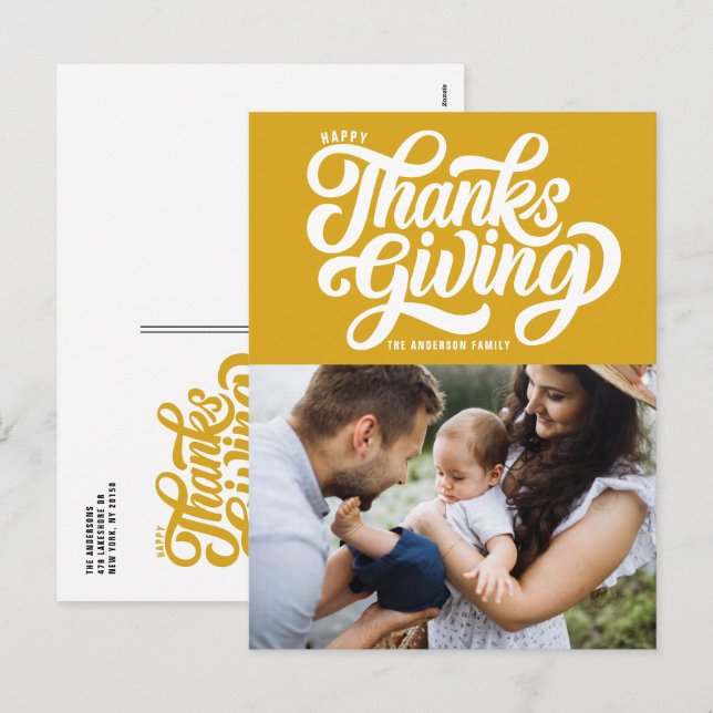 Cartes Pour Fêtes Annuelles Bon thanksgiving photo Jaune de script en gras (Devant / Derrière)