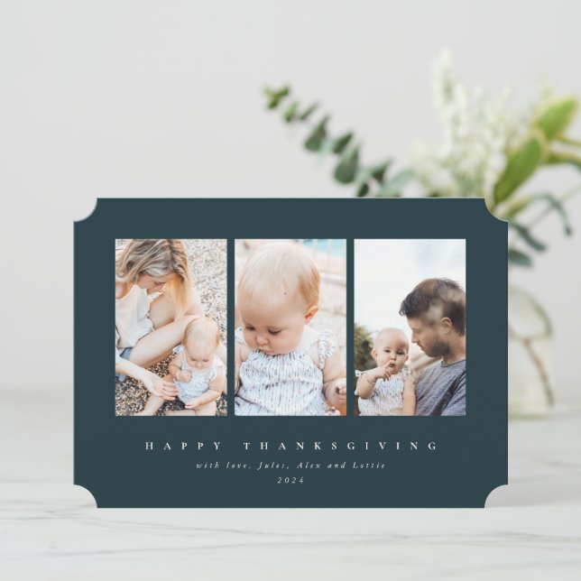Cartes Pour Fêtes Annuelles Bon thanksgiving photo minimal 3 cadre vert (Debout devant)