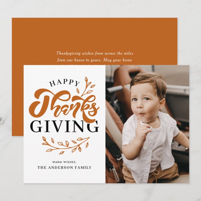 Cartes Pour Fêtes Annuelles Bon thanksgiving photo Orange Foliage Wreath (Devant / Derrière)