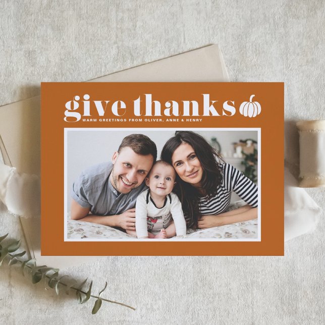 Cartes Pour Fêtes Annuelles Bon thanksgiving photo Orange Give Thanks (Créateur téléchargé)